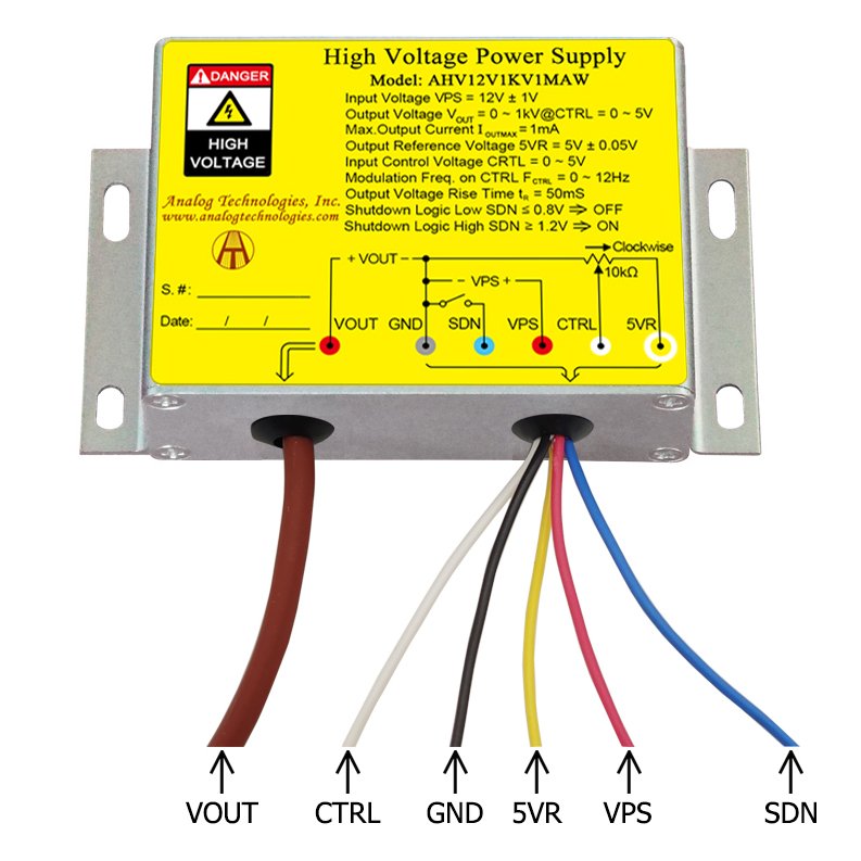 AHV12V1KV1MAW 1kV 1mA DC DC HV Power Supply (12V Input)