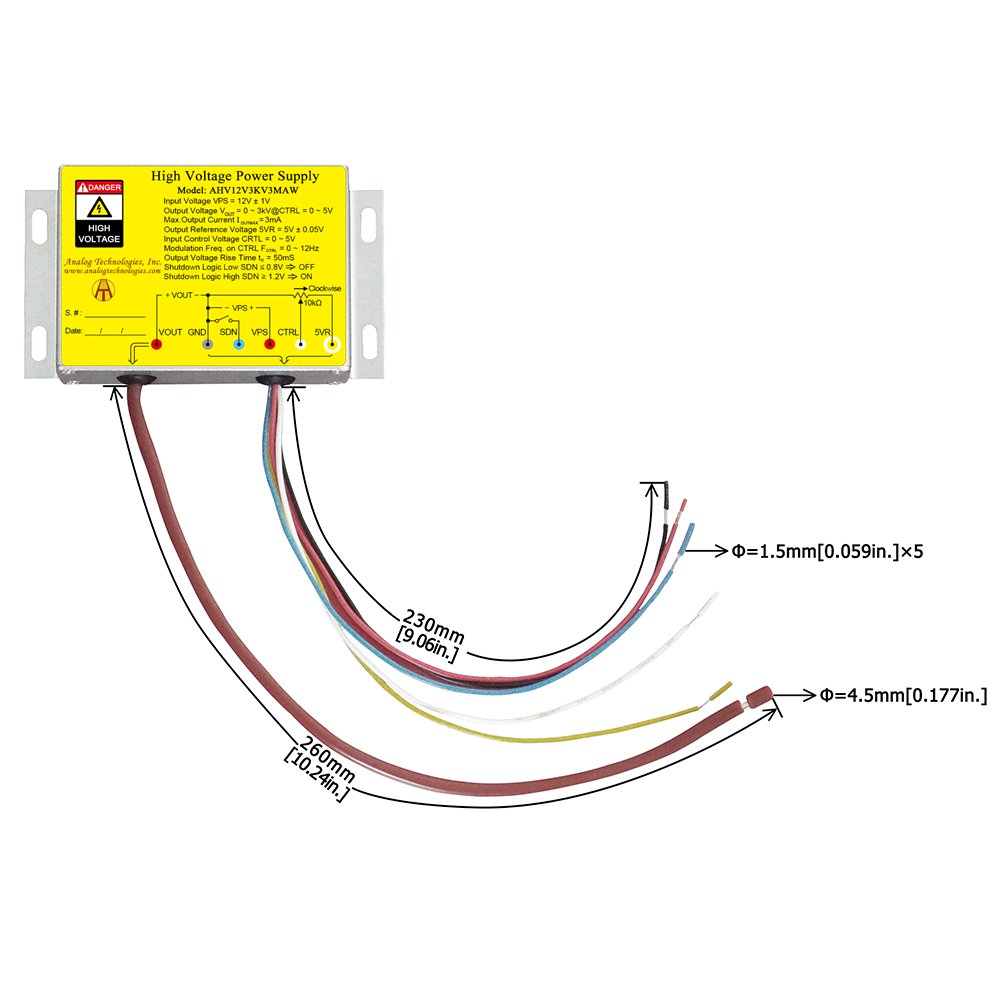 AHV12V3KV3MAW 3kV 3mA DC DC HV Power Supply (12V Input)