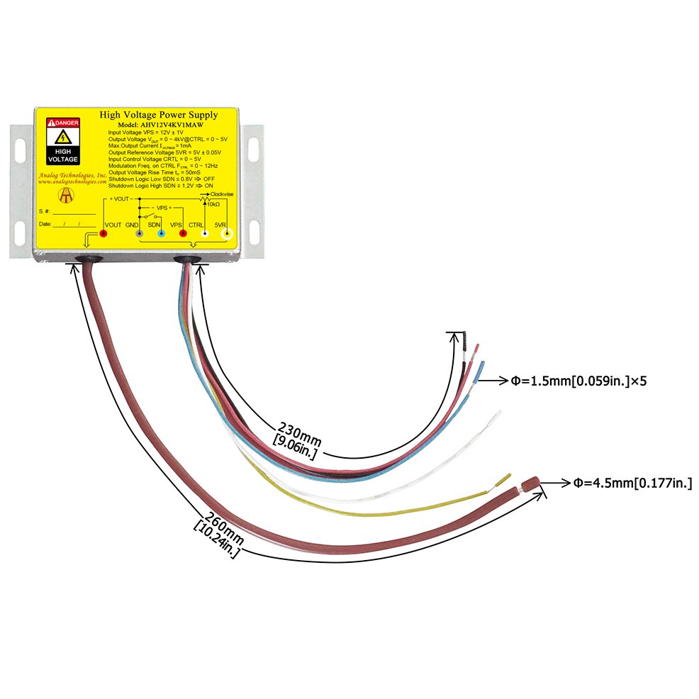 AHV12V4KV2R5MAW 4kV 2.5mA DC DC HV Power Supply (12V Input)