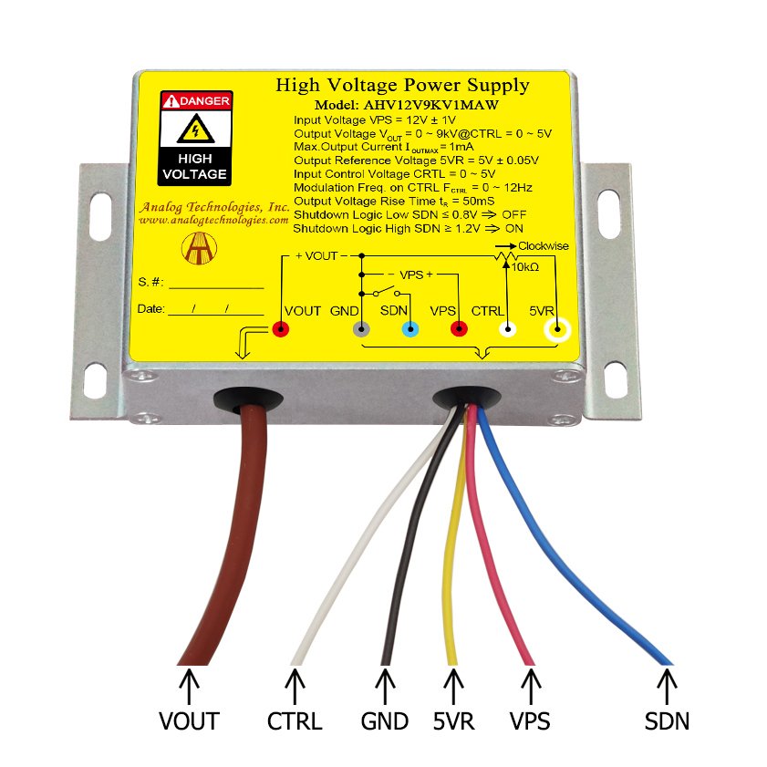 AHV12V9KV1MAW 9kV 1mA DC DC HV Power Supply (12V Input)
