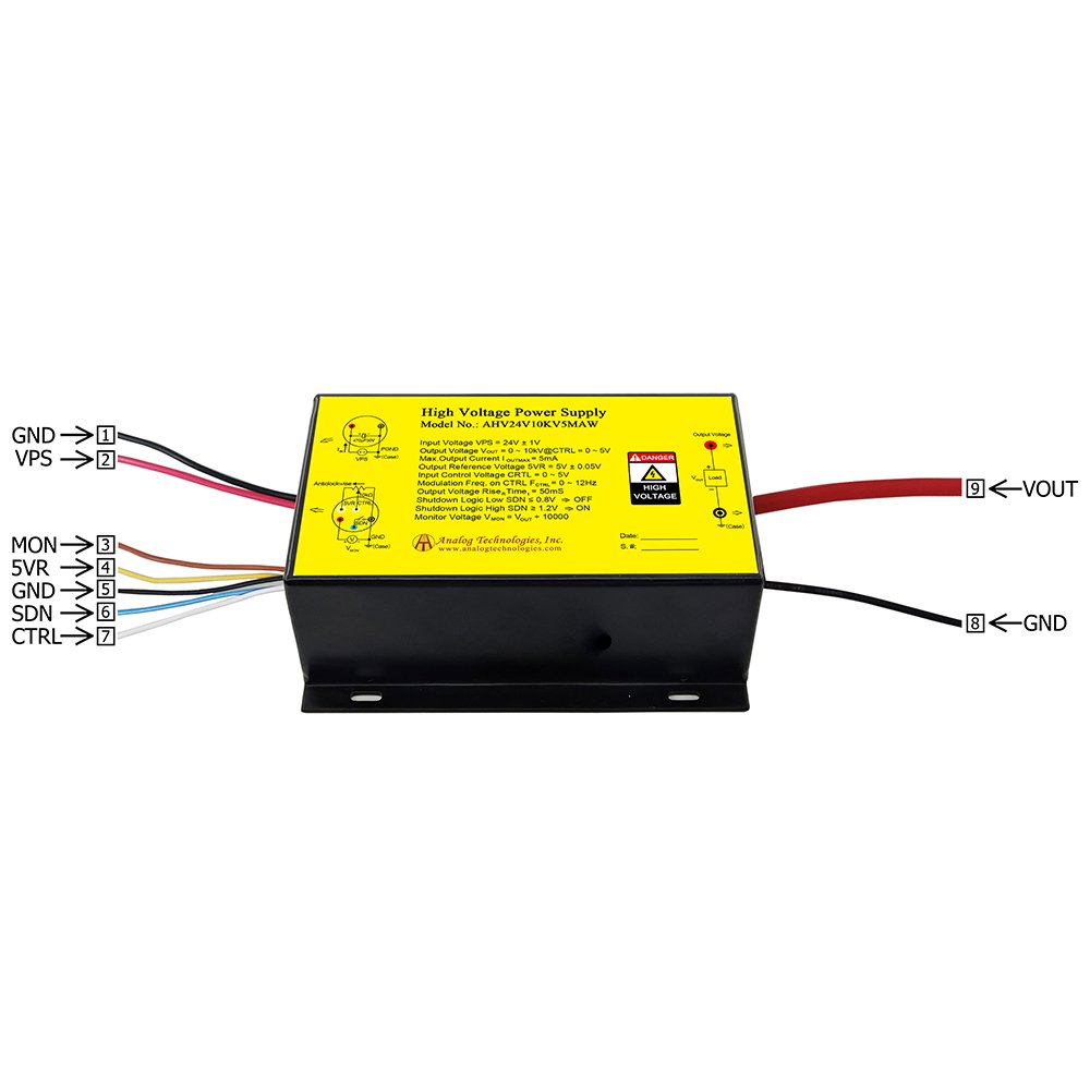 AHV24V10KV5MAW 10kV 5mA DC DC HV Power Supply (24V Input)