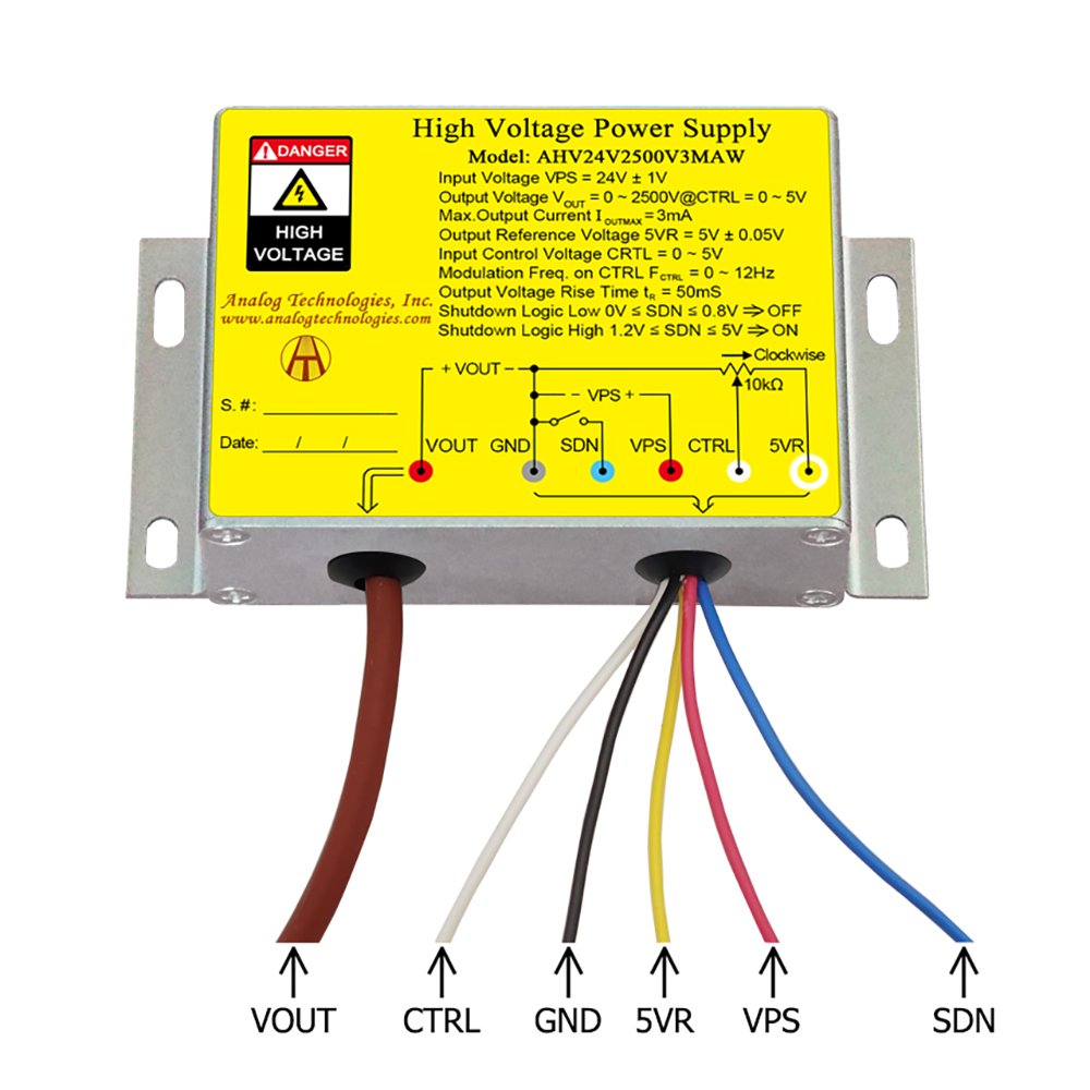 AHV24V2500V3MAW 2500V 3mA DC DC HV Power Supply (24V Input)