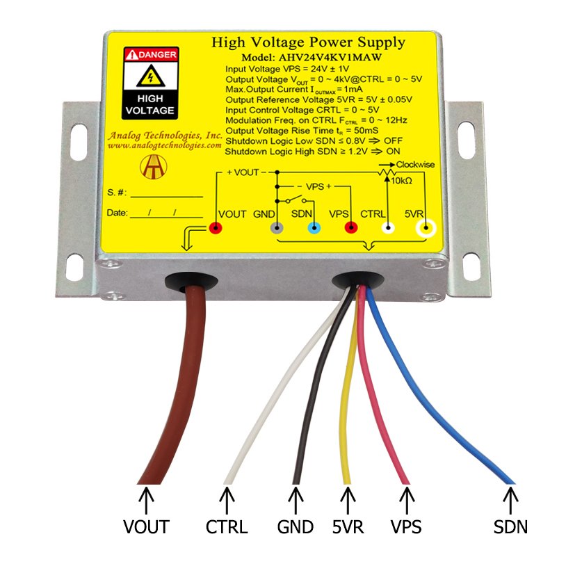 AHV24V4KV1MAW 4kV 1mA DC DC HV Power Supply (24V Input)