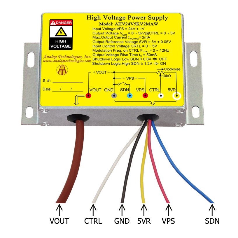 AHV24V5KV2MAW 5kV 2mA DC DC HV Power Supply (24V Input)