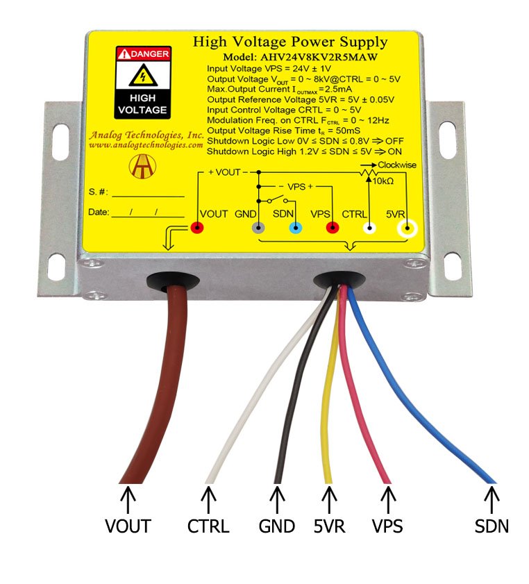 AHV24V8KV2R5MAW 8kV 2.5mA DC DC HV Power Supply (24V Input)