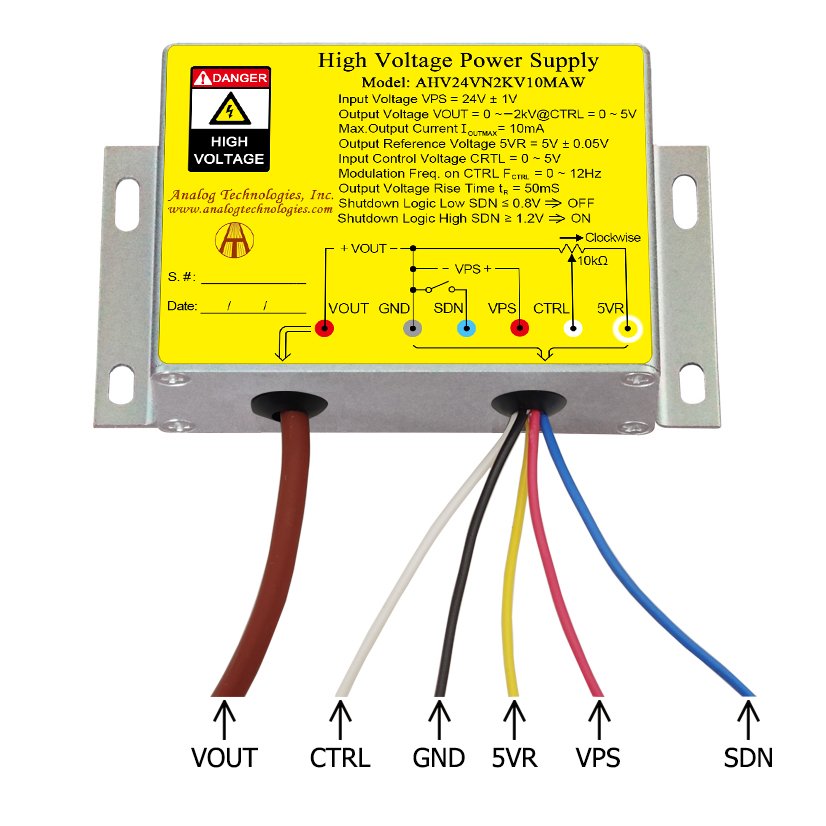 AHV24VN2KV10MAW &minus;2kV 10mA DC DC HV Power Supply (24V Input)