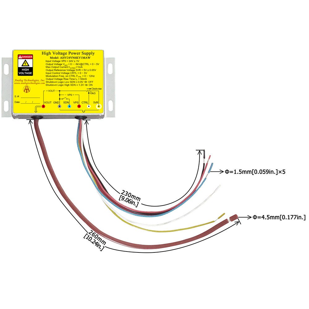 AHV24VN6KV1MAW &minus;6kV 1mA DC DC HV Power Supply (24V Input)