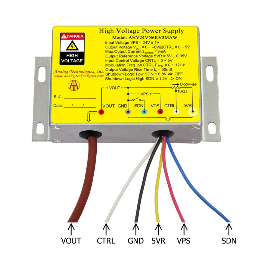 AHV24VN6KV3MAW &minus;6kV 3mA DC DC HV Power Supply (24V Input)