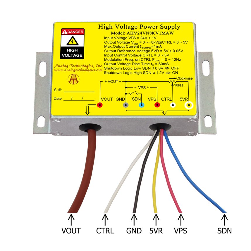 AHV24VN8KV1MAW &minus;8kV 1mA DC DC HV Power Supply (24V Input)