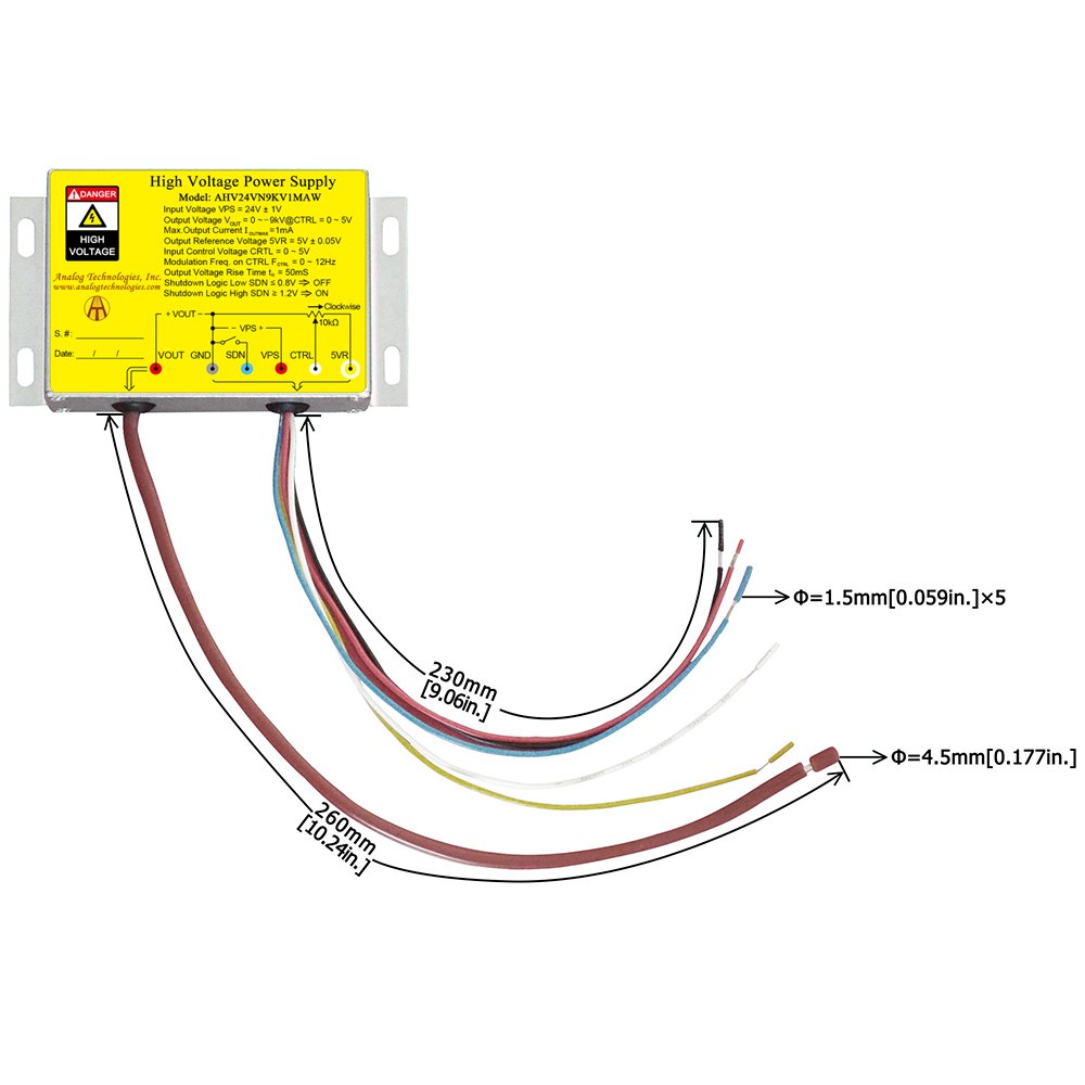 AHV24VN9KV1MAW &minus;9kV 1mA DC DC HV Power Supply (24V Input)