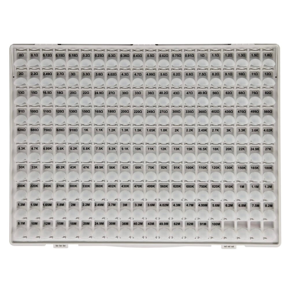 R02B169 0201 1% SMD resistor kit open enclosure with labeled bins