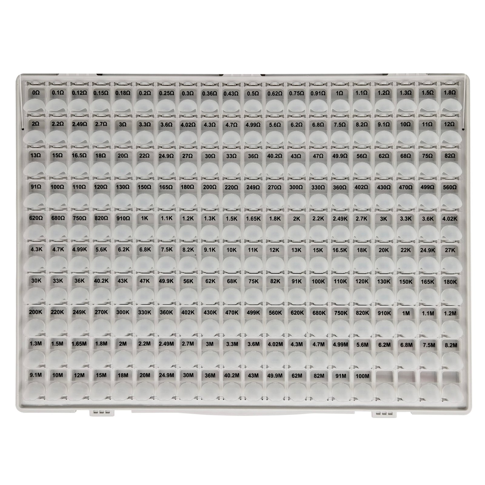 R02B169 0201 1% SMD resistor kit open enclosure with labeled bins