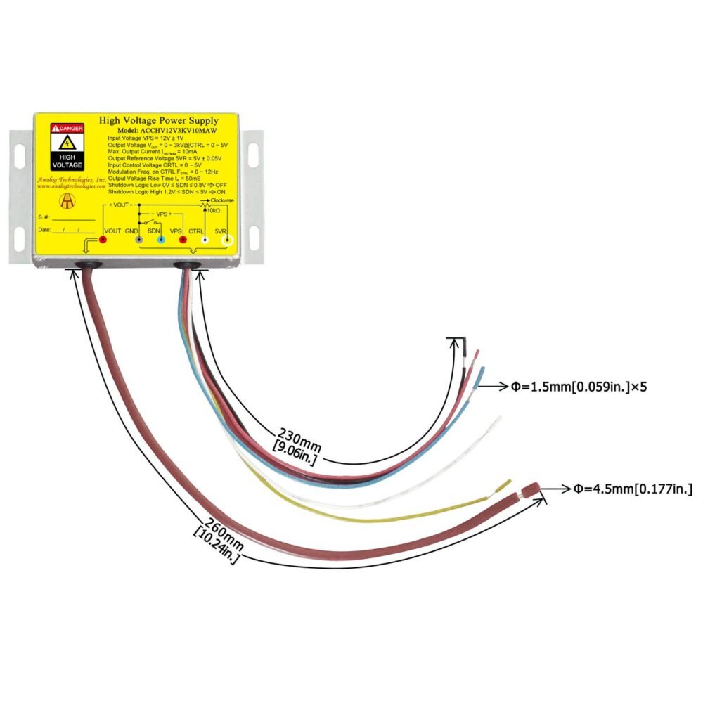 ACCHV12V3KV10MAW 0 to 3kV 10mA HV Power Supply (12V Input)