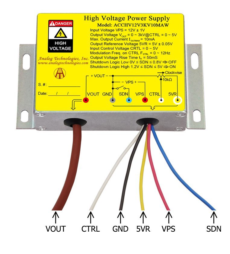 ACCHV12V3KV10MAW 0 to 3kV 10mA HV Power Supply (12V Input)