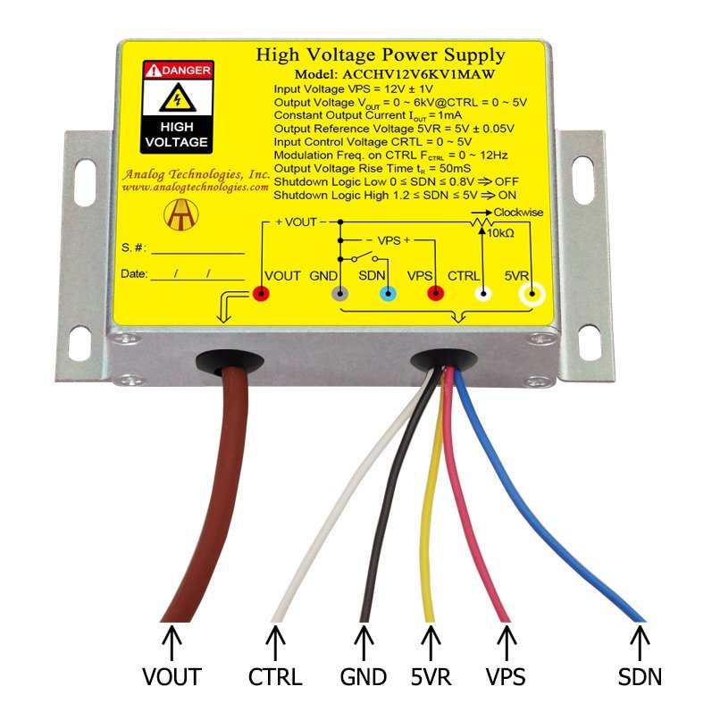 ACCHV12V6KV1MAW 0 to 6kV 1mA HV Power Supply (12V Input)
