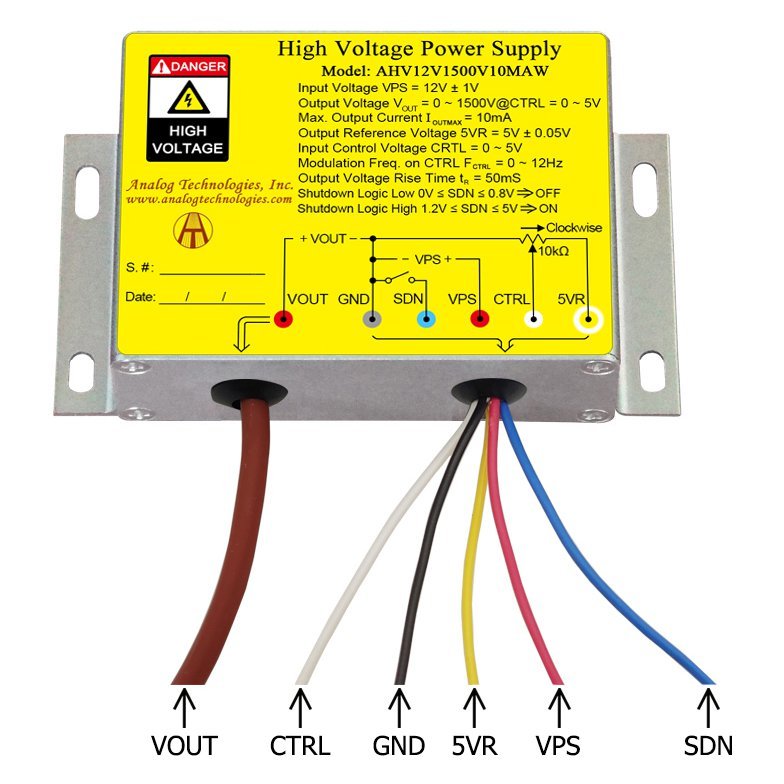 AHV12V1500V10MAW 1500V 10mA DC DC HV Power Supply (12V Input)