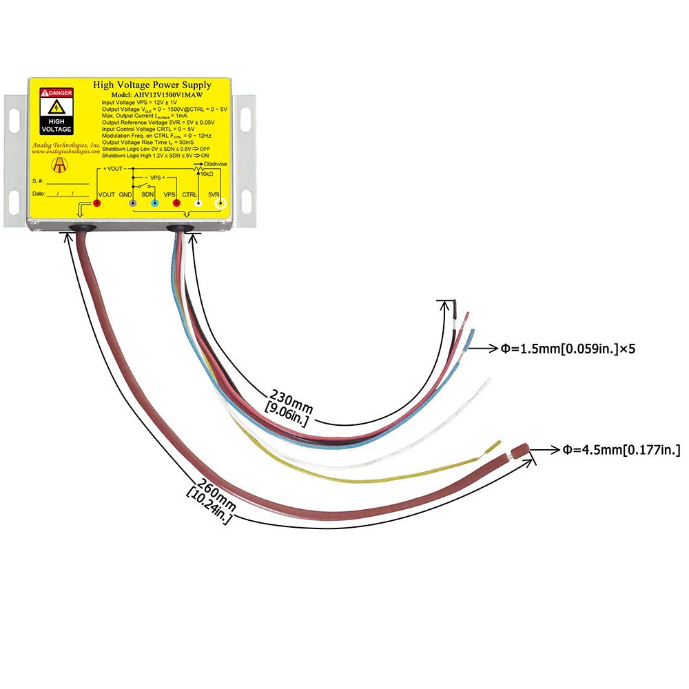 AHV12V1500V1MAW 1500V 1mA DC DC HV Power Supply (12V Input)