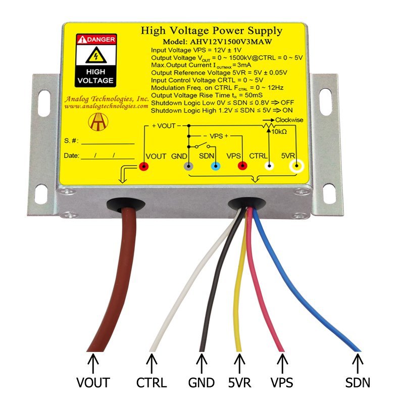AHV12V1500V3MAW 1500V 3mA DC DC HV Power Supply (12V Input)