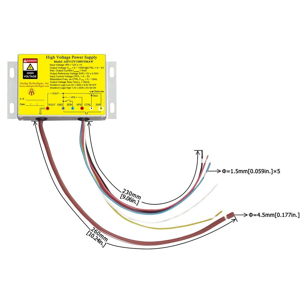 AHV12V1500V5MAW 1500V 5mA DC DC HV Power Supply (12V Input)