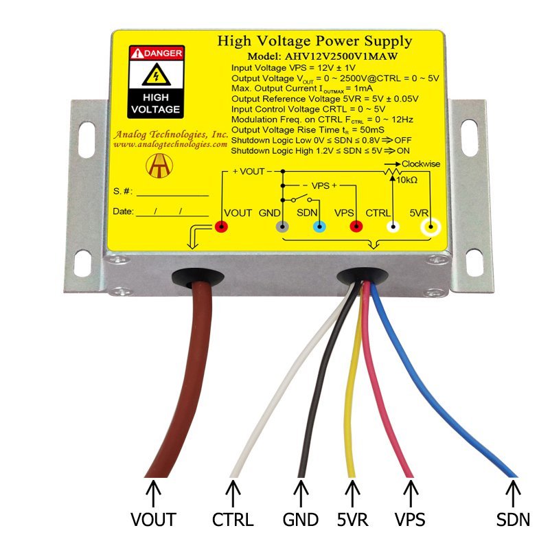 AHV12V2500V1MAW 2500V 1mA DC DC HV Power Supply (12V Input)