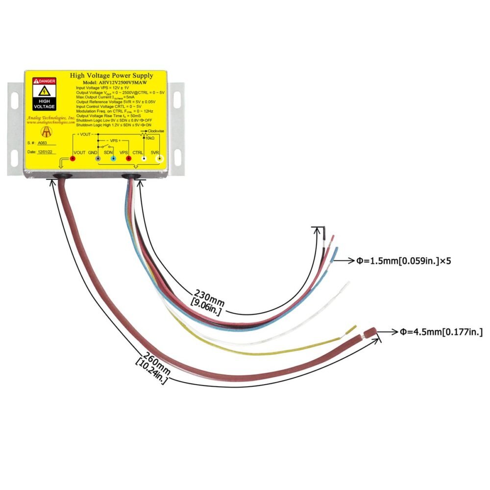 AHV12V2500V5MAW 2500V 5mA DC DC HV Power Supply (12V Input)