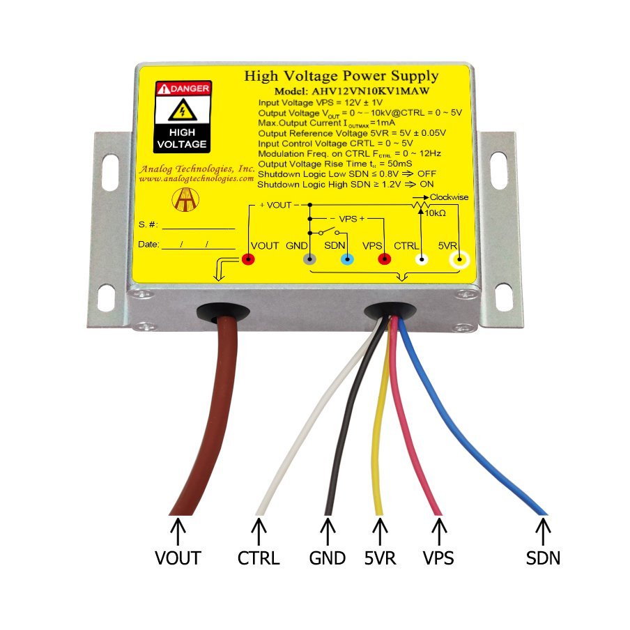 AHV12VN10KV1MAW &minus;10kV 1mA DC DC HV Power Supply (12V Input)