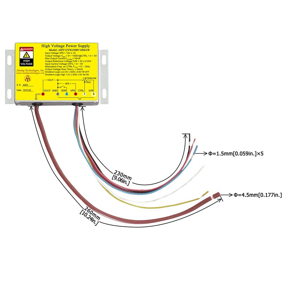 AHV12VN1500V10MAW &minus;1500V 10mA DC DC HV Power Supply (12V Input)