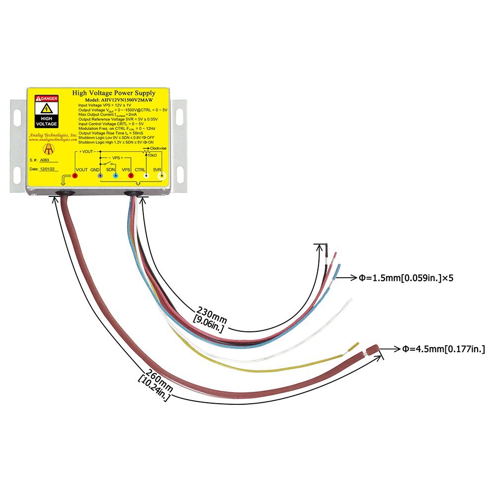 AHV12VN1500V2MAW &minus;1500V 2mA DC DC HV Power Supply (12V Input)