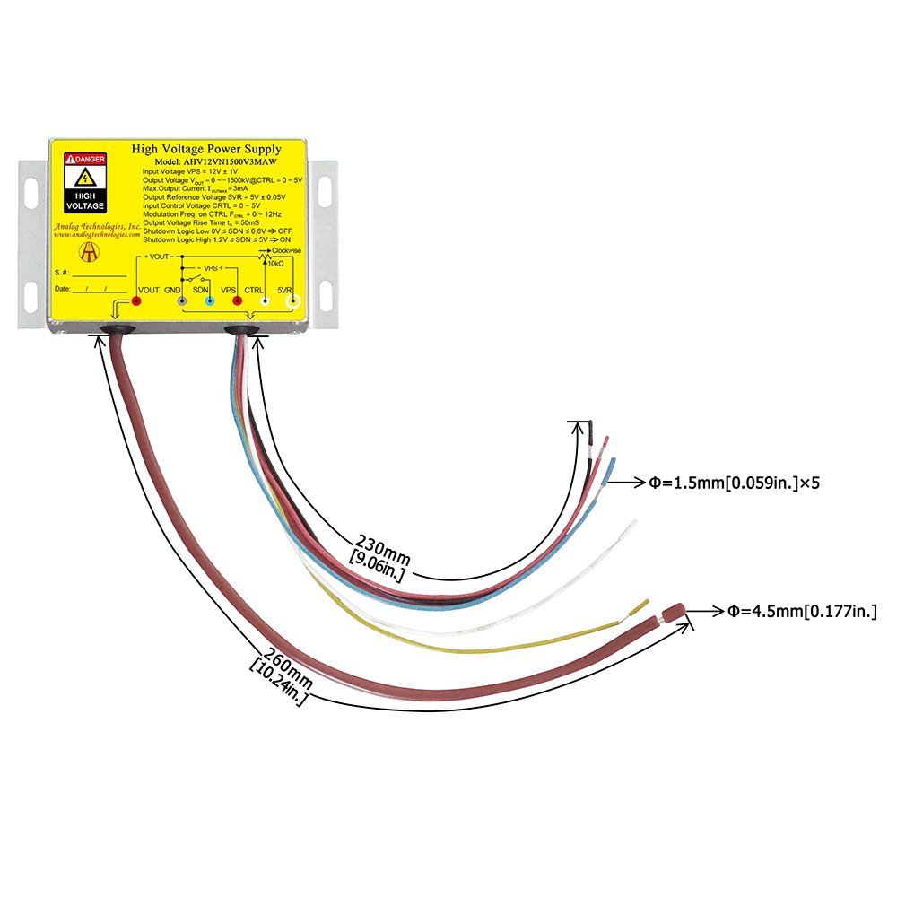 AHV12VN1500V3MAW &minus;1500V 3mA DC DC HV Power Supply (12V Input)