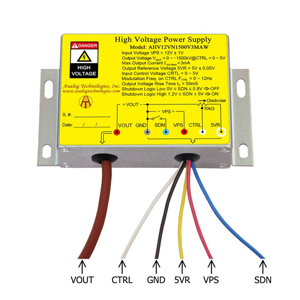AHV12VN1500V3MAW &minus;1500V 3mA DC DC HV Power Supply (12V Input)