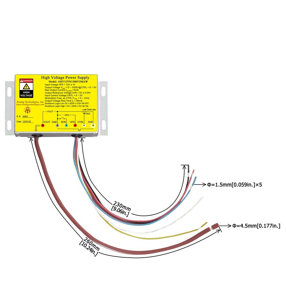 AHV12VN1500V5MAW &minus;1500V 5mA DC DC HV Power Supply (12V Input)