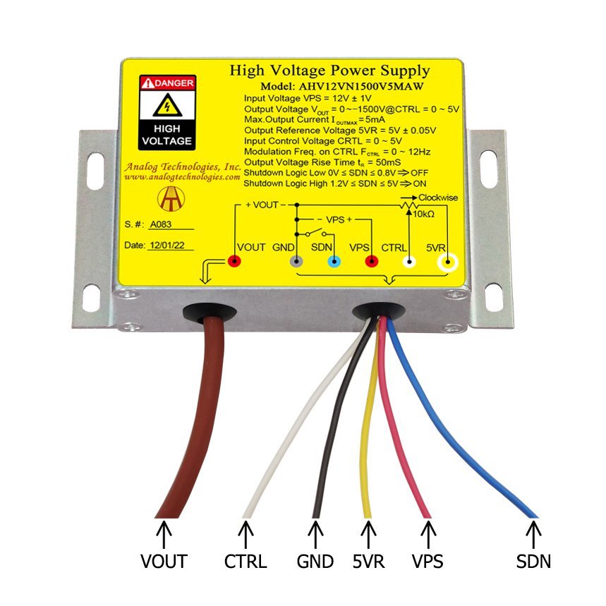 AHV12VN1500V5MAW &minus;1500V 5mA DC DC HV Power Supply (12V Input)