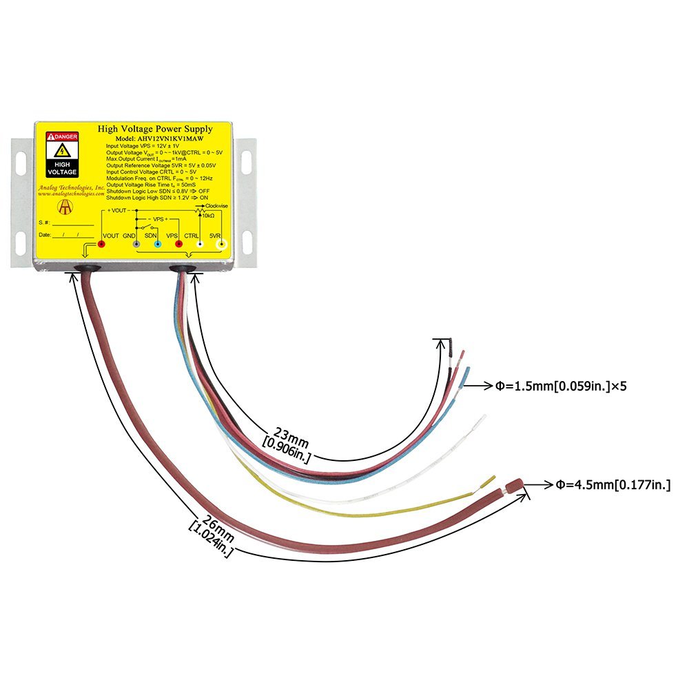 AHV12VN1KV1MAW &minus;1kV 1mA DC DC HV Power Supply (12V Input)