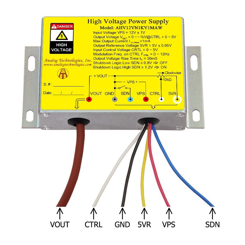 AHV12VN1KV1MAW &minus;1kV 1mA DC DC HV Power Supply (12V Input)