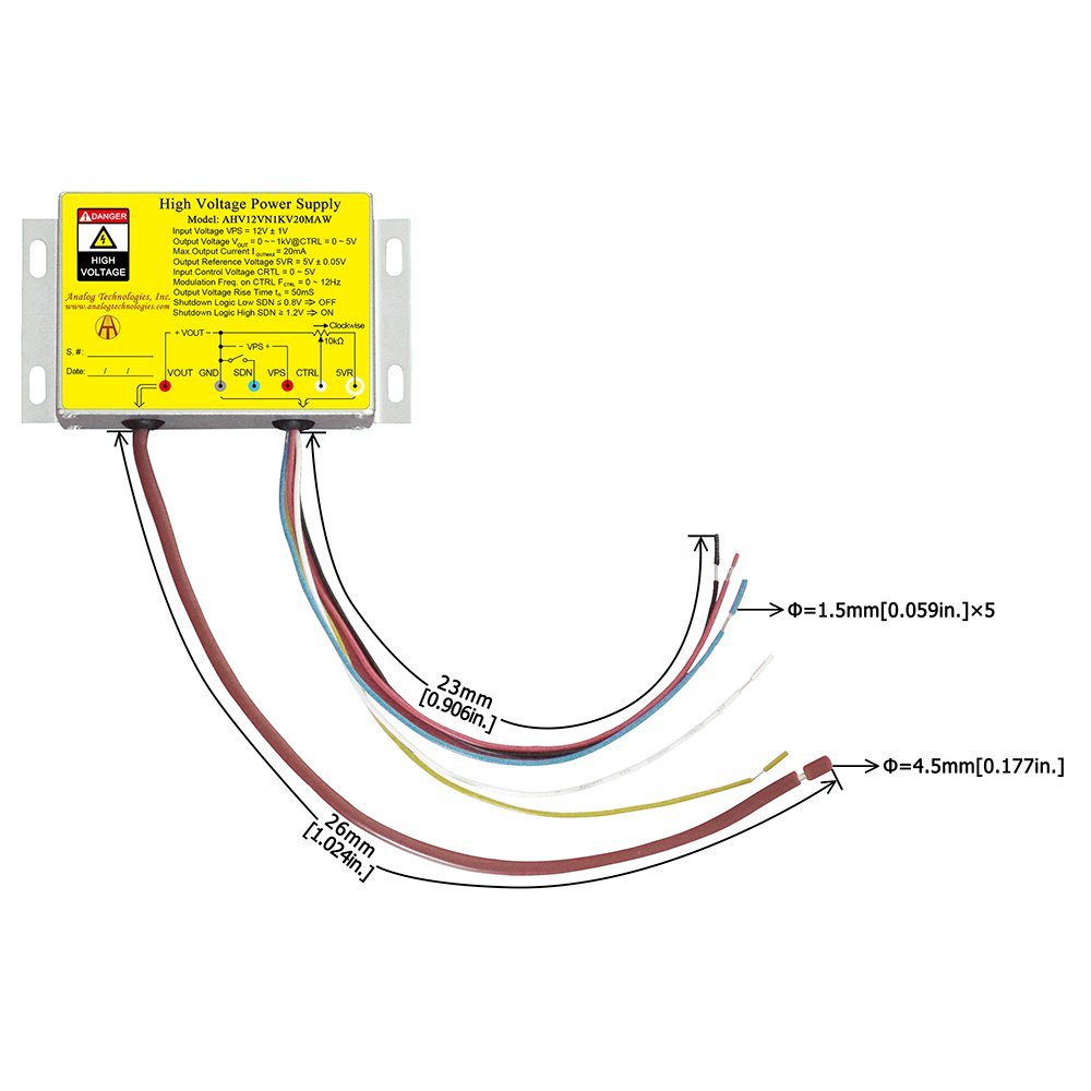 AHV12VN1KV20MAW &minus;1kV 20mA DC DC HV Power Supply (12V Input)