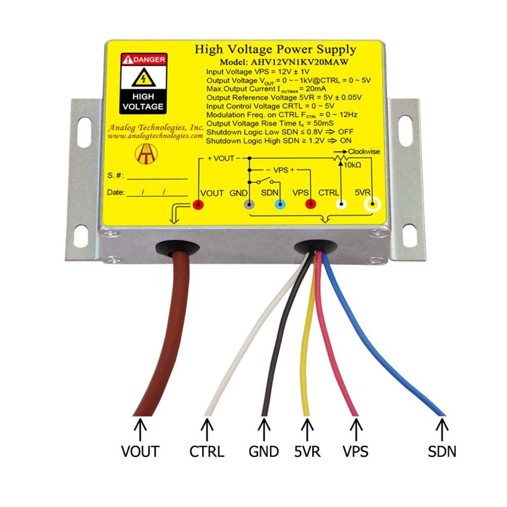 AHV12VN1KV20MAW &minus;1kV 20mA DC DC HV Power Supply (12V Input)