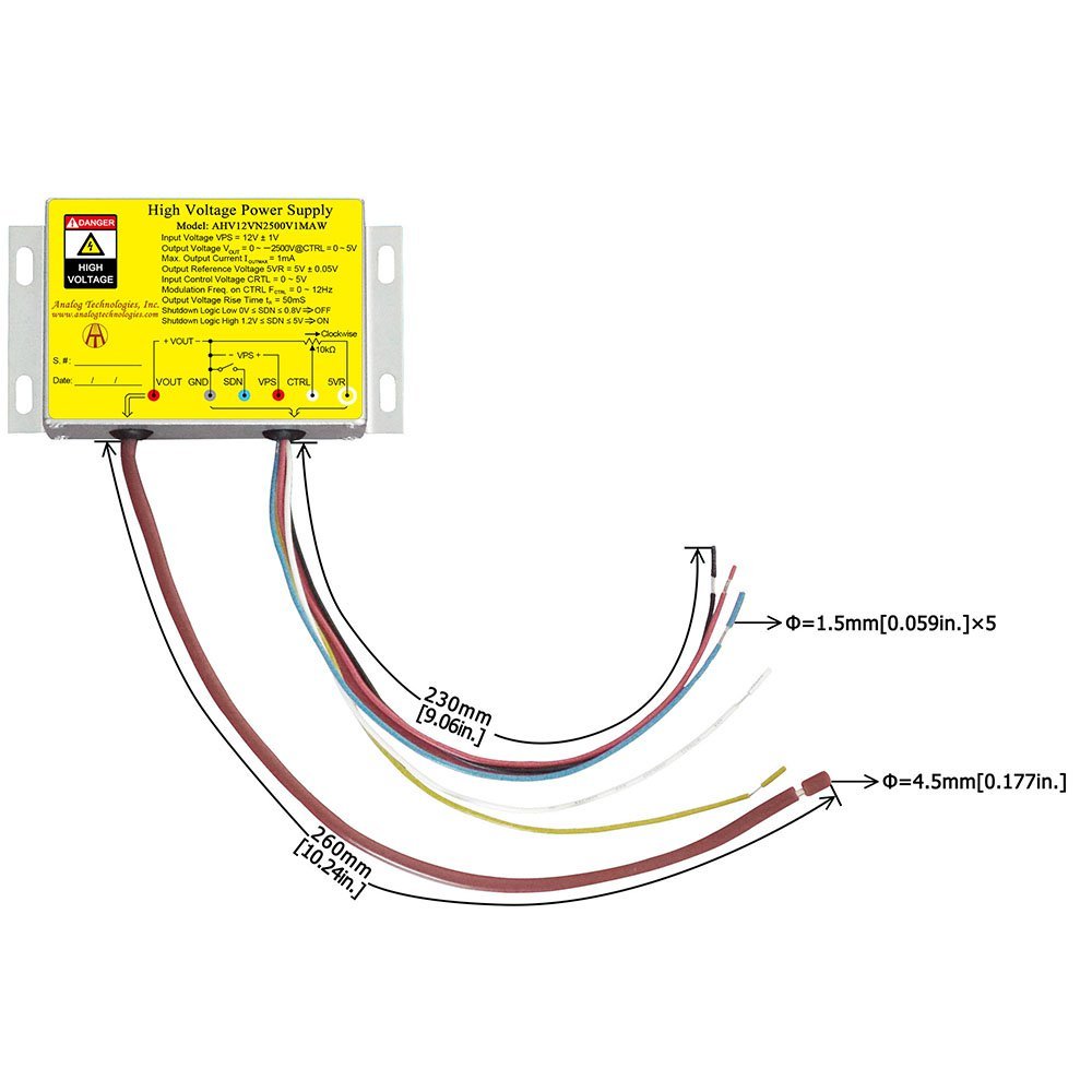 AHV12VN2500V1MAW &minus;2500V 1mA DC DC HV Power Supply (12V Input)
