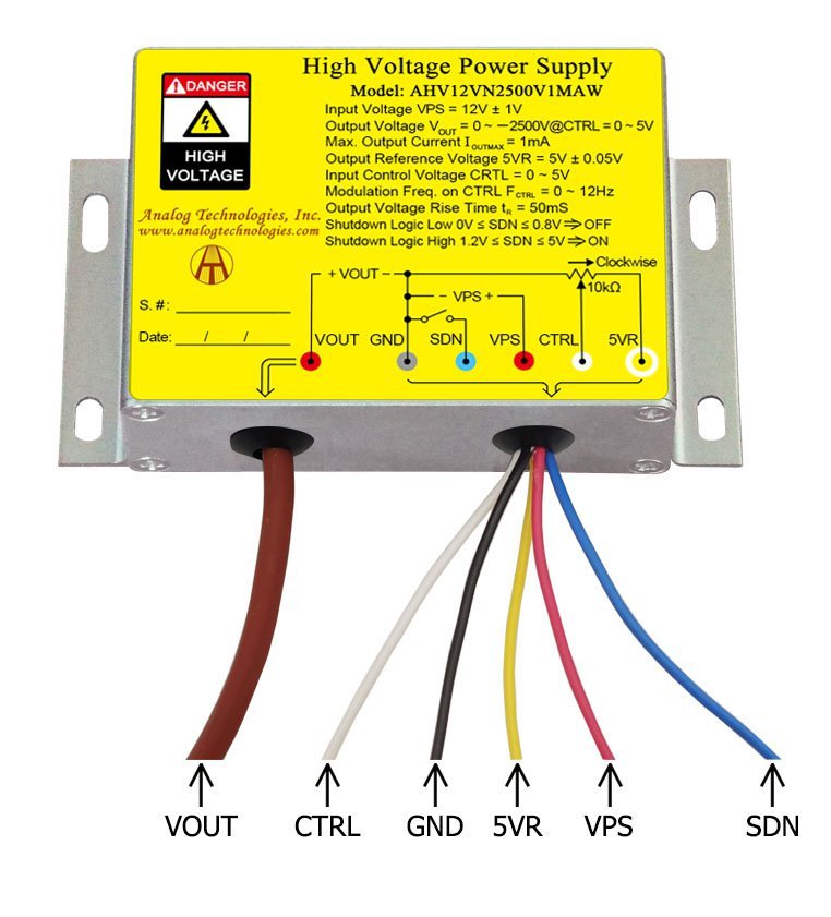 AHV12VN2500V1MAW &minus;2500V 1mA DC DC HV Power Supply (12V Input)