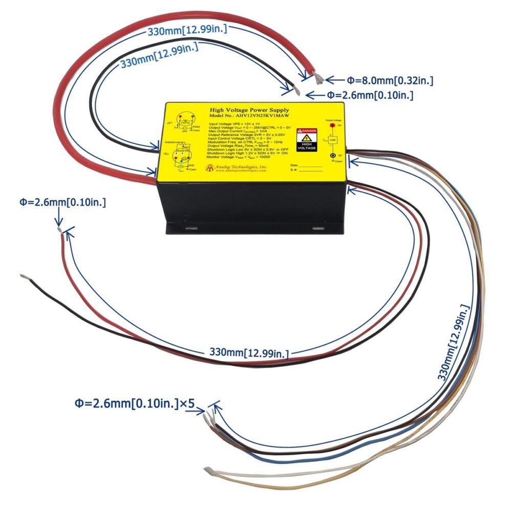 AHV12VN25KV1MAW &minus;25kV 1mA DC DC HV Power Supply (12V Input)