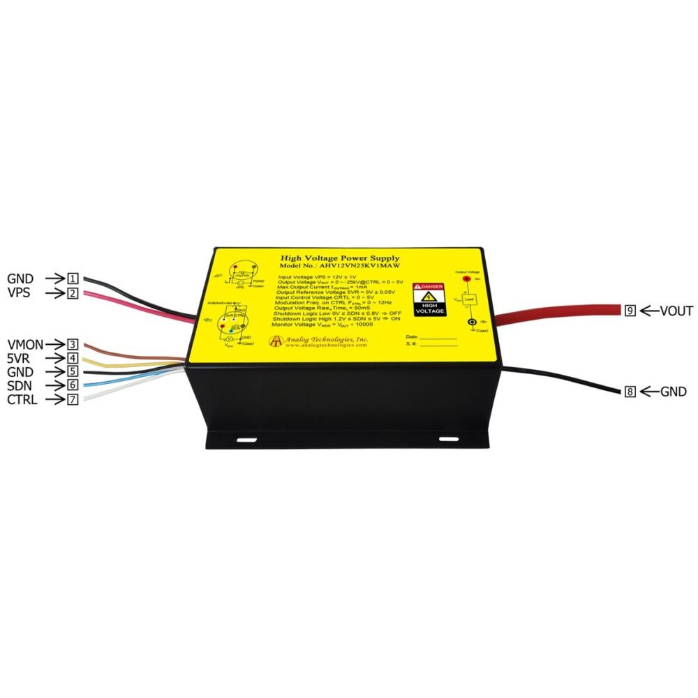 AHV12VN25KV1MAW &minus;25kV 1mA DC DC HV Power Supply (12V Input)