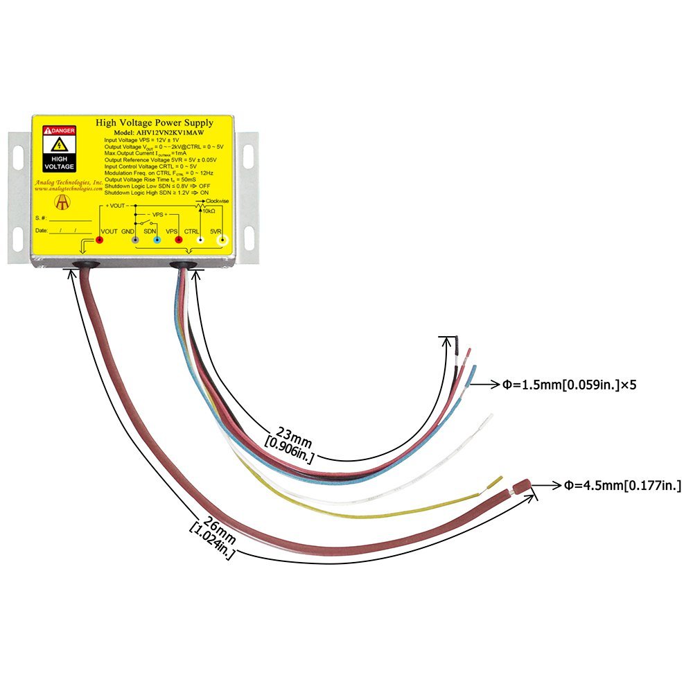 AHV12VN2KV1MAW &minus;2kV 1mA DC DC HV Power Supply (12V Input)