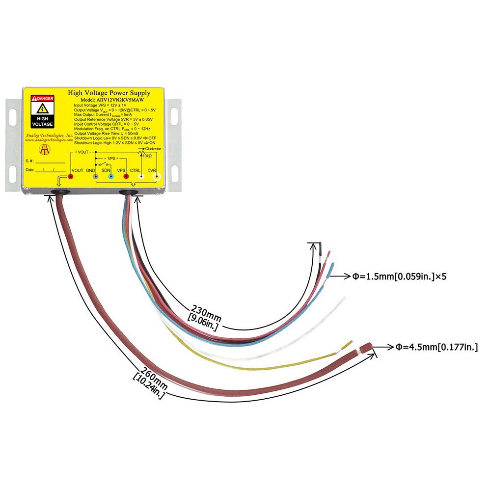 AHV12VN2KV5MAW &minus;2kV 5mA DC DC HV Power Supply (12V Input)