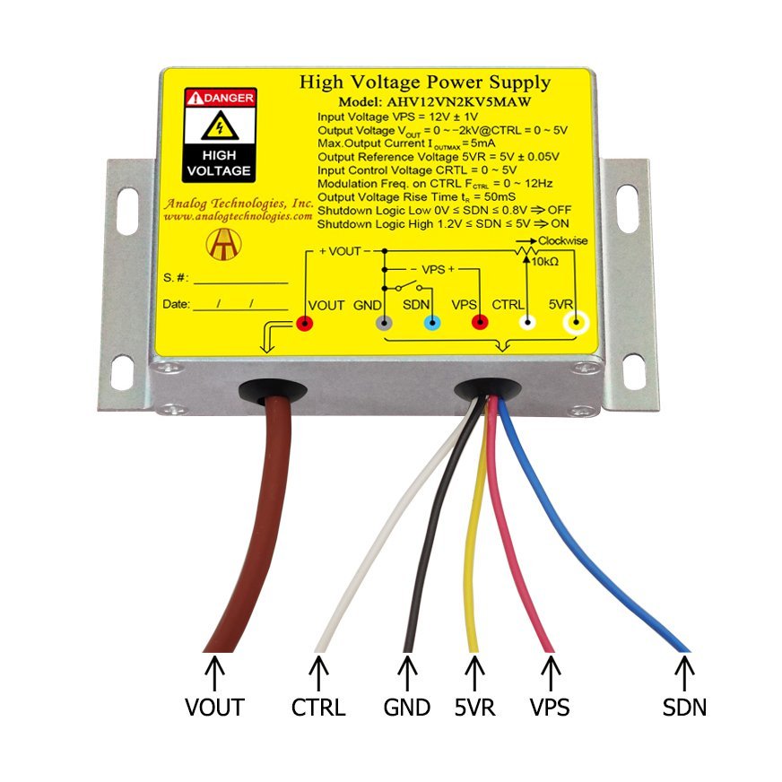 AHV12VN2KV5MAW &minus;2kV 5mA DC DC HV Power Supply (12V Input)
