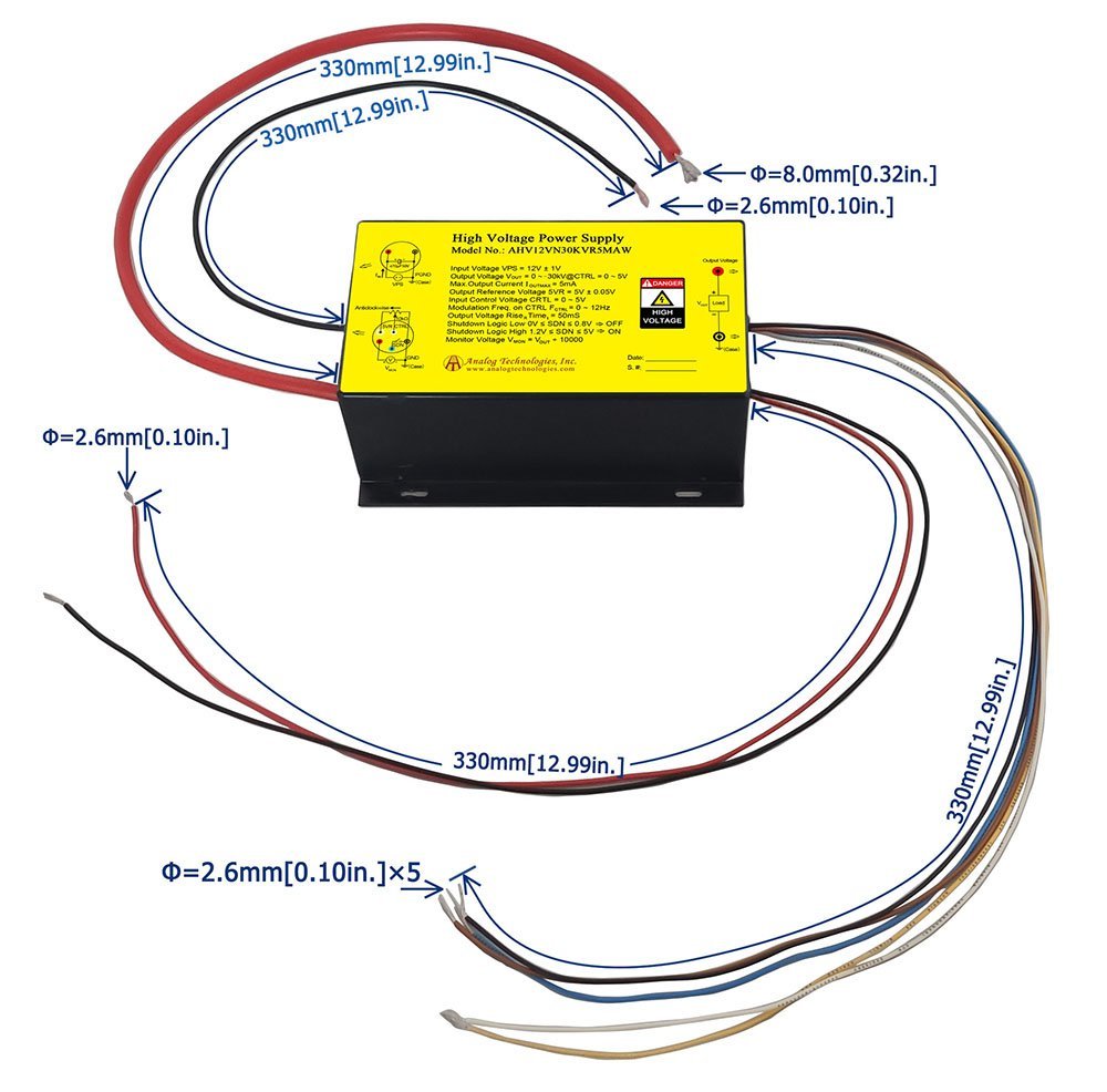 AHV12VN30KVR5MAW &minus;30kV 0.5mA DC DC HV Power Supply (12V Input)