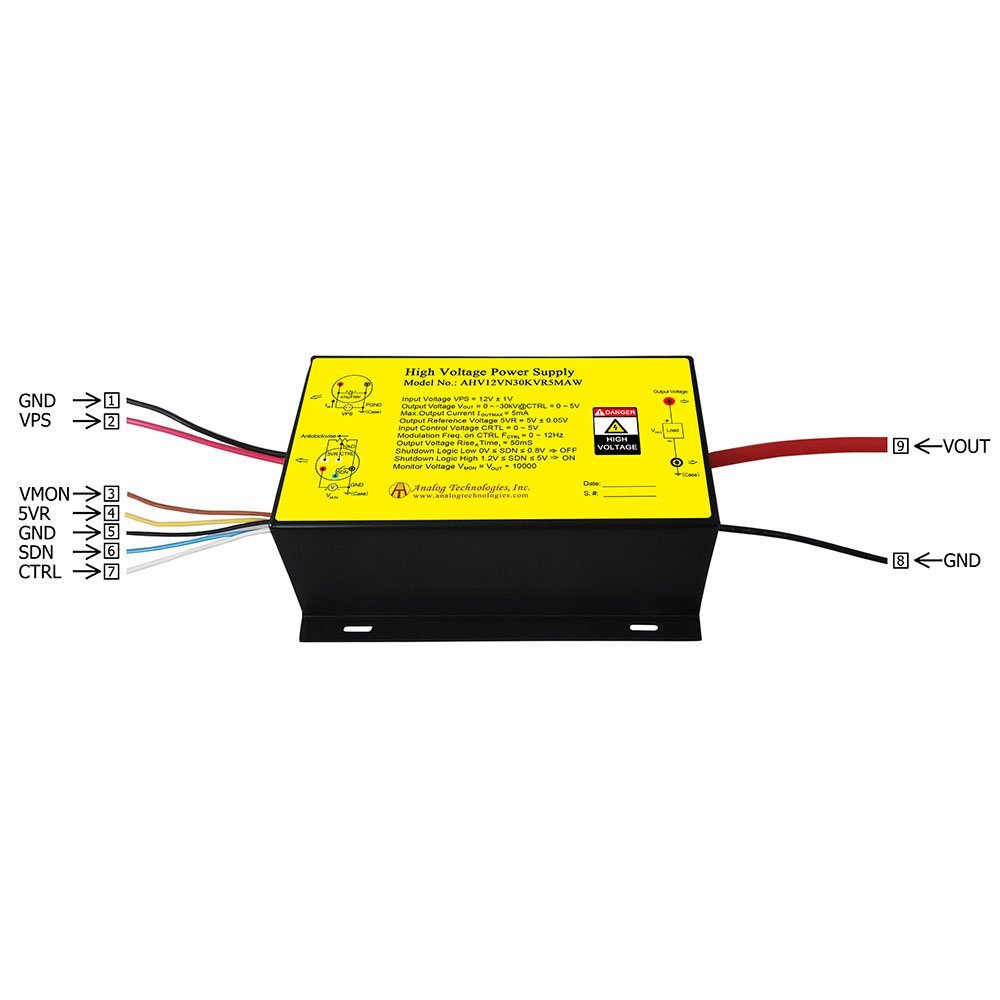 AHV12VN30KVR5MAW &minus;30kV 0.5mA DC DC HV Power Supply (12V Input)
