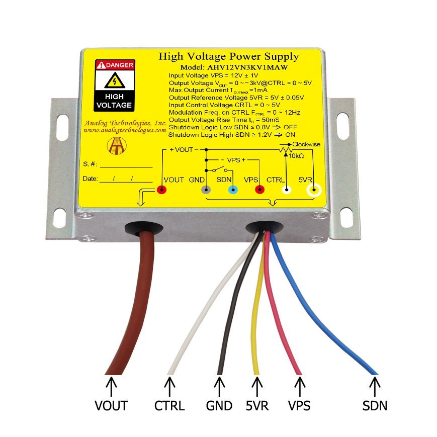 AHV12VN3KV1MAW &minus;3kV 1mA DC DC HV Power Supply (12V Input)