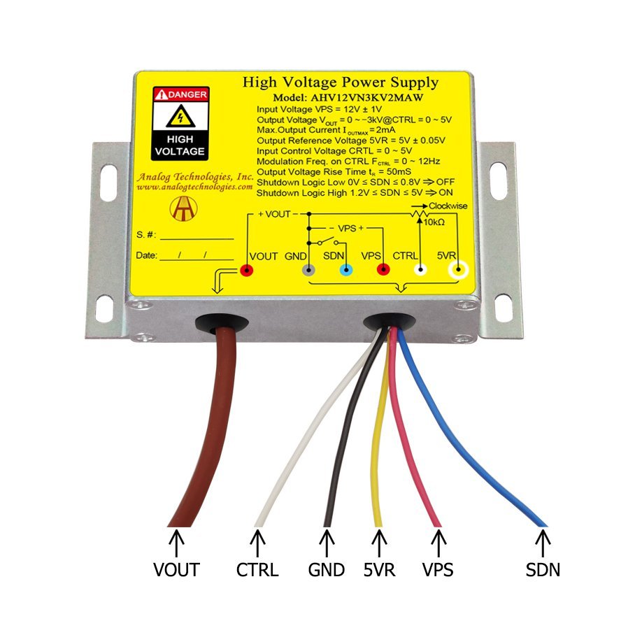 AHV12VN3KV2MAW &minus;3kV 2mA DC DC HV Power Supply (12V Input)
