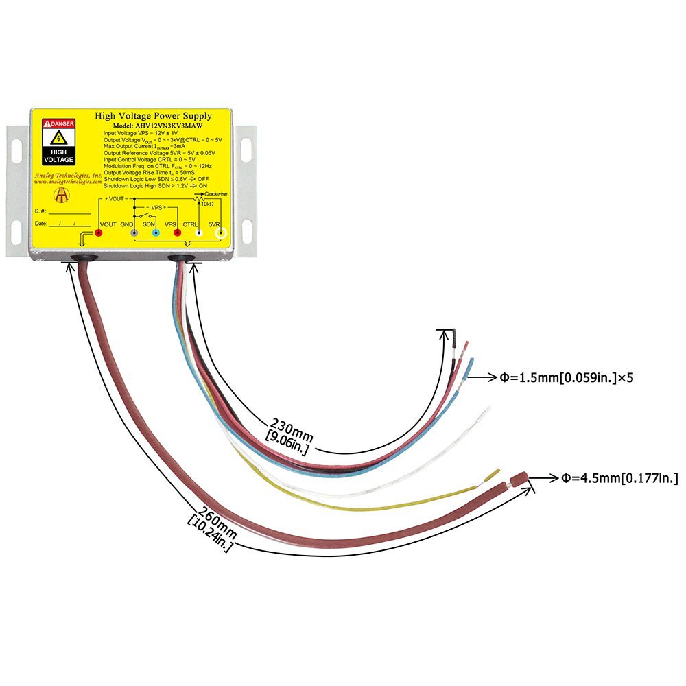 AHV12VN3KV3MAW &minus;3kV 3mA DC DC HV Power Supply (12V Input)