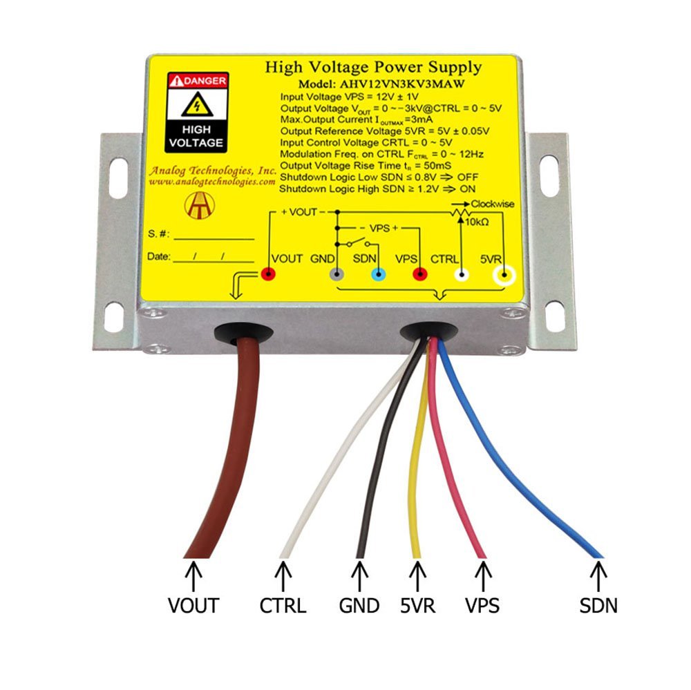 AHV12VN3KV3MAW &minus;3kV 3mA DC DC HV Power Supply (12V Input)