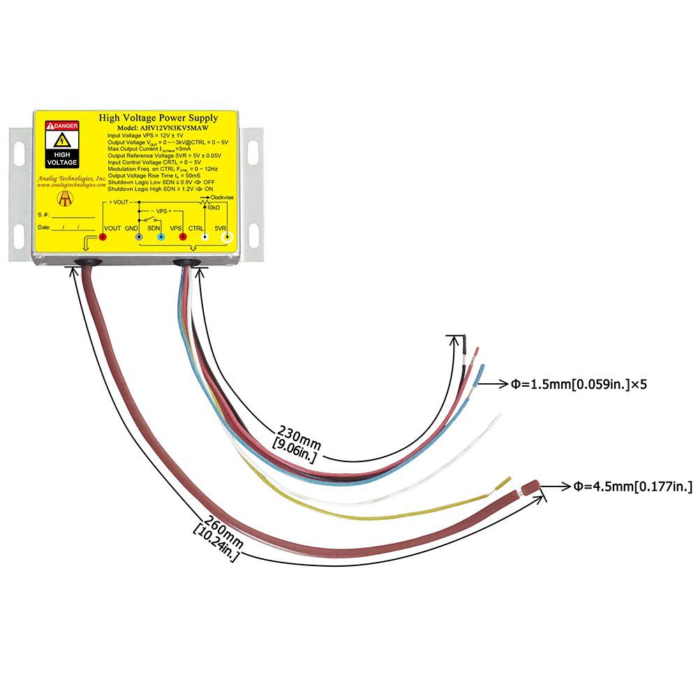 AHV12VN3KV5MAW &minus;3kV 5mA DC DC HV Power Supply (12V Input)